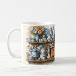Vintage Blå och Vit Kökskopp Kaffemugg