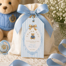 Vintage Blå Ränder Polo Teddybjörn Baby Shower
