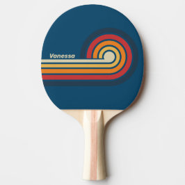 Vintage Blå Regnbåge Lockiga Ränder med Namn Pingisracket