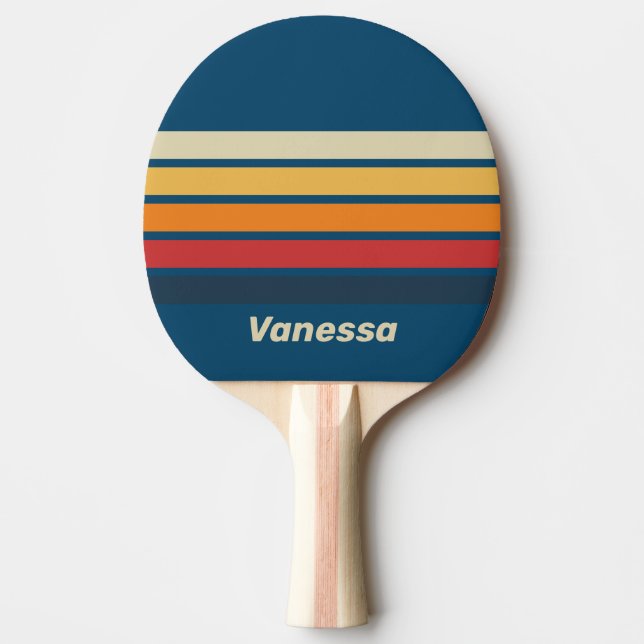 Vintage Blå Regnbåge över Ränder med Namn Pingisracket (Framsidan)