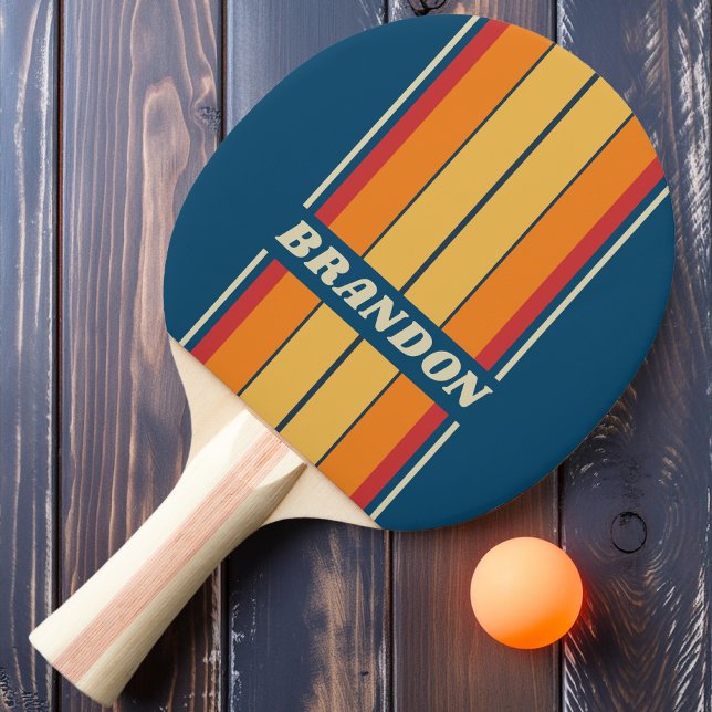 Vintage Blå Regnbågsbräda Ränder med Namn Pingisracket (Skapare uppladdad)