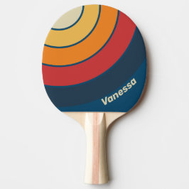 Vintage Blå Regnbågscirkulär Rand med Namn Pingisracket