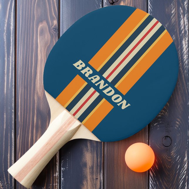 Vintage Blå Regnbågsrallyremsa med namn Pingisracket (Skapare uppladdad)