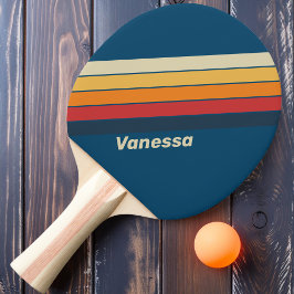 Vintage Blå Regnbågsrandig med namn Pingisracket