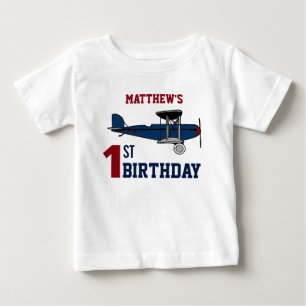 Vintage Blå Retro Flygplan 1-års Födelsedagsfest T Shirt