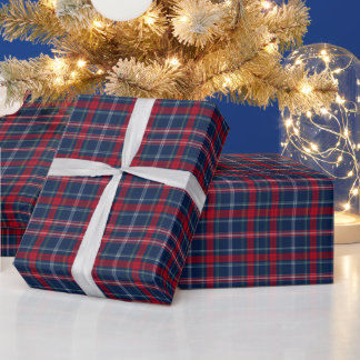 Vintage Blå Röd Rutig Julpresentpapper Presentpapper