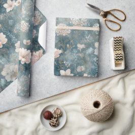 Vintage Blå & Rosafärgad Blommig Inpackningspapper Presentpapper