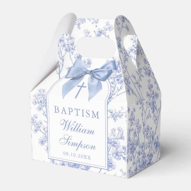 Vintage blå rosett blomster dop presentaskar (Framsidan Sidan)