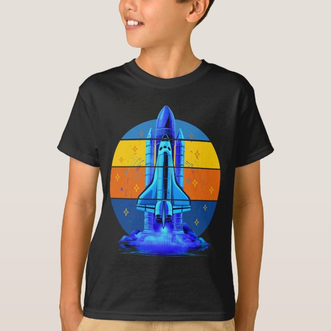 Vintage Blå Rymdfärja Rymdskepp T Shirt (Framsida)
