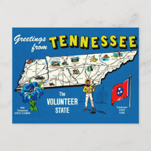 Vintage blå Tennessee kartaffisch Vykort