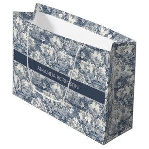 Vintage Blå Toile Blommig Damask Monogrampresent