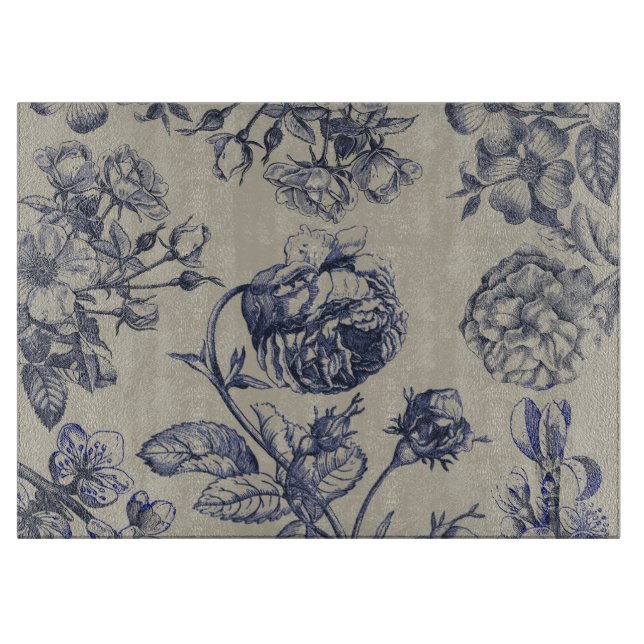 Vintage Blå Toile Botanisk Blommig Antik Mönster (Framsidan)
