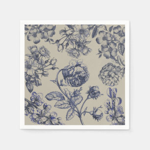 Vintage Blå Toile Botanisk Blommönster Antik Mönst Pappersservett