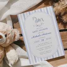 Vintage Blå Toile Gunghäst Pojk Babyshower