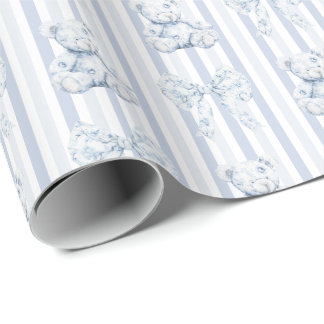 Vintage Blå Toile & Ränder Pojk Babyshower Presentpapper