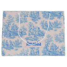 Vintage Blå Turkos Blommig Toile Monogram