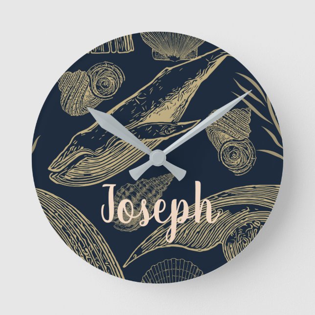 Vintage blå val nautisk rund klocka (Framsida)