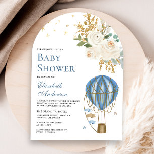Vintage Blå Varm Luft Ballong Båge Baby Shower Inbjudningar
