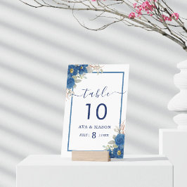 Vintage blå vattenfärgen blommigt bröllop bordsnummer