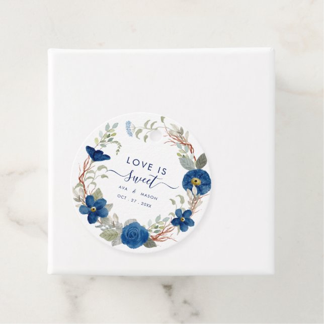 Vintage blå vattenfärgen blommigt bröllop gåvor etiketter (På plats)