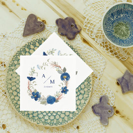 Vintage blå vattenfärgen blommigt bröllop pappersservett