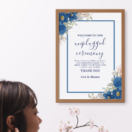 Vintage blå vattenfärgen blommigt bröllop poster