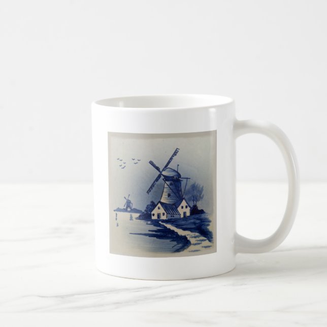 Vintage Blå Vit Delft Väderkvarn Kaffemugg (Höger)