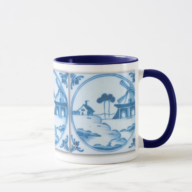 Vintage blå vit Delft väderkvarn kaffemugg (Höger)