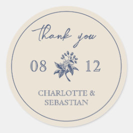 Vintage blåa blommor bröllop runt klistermärke