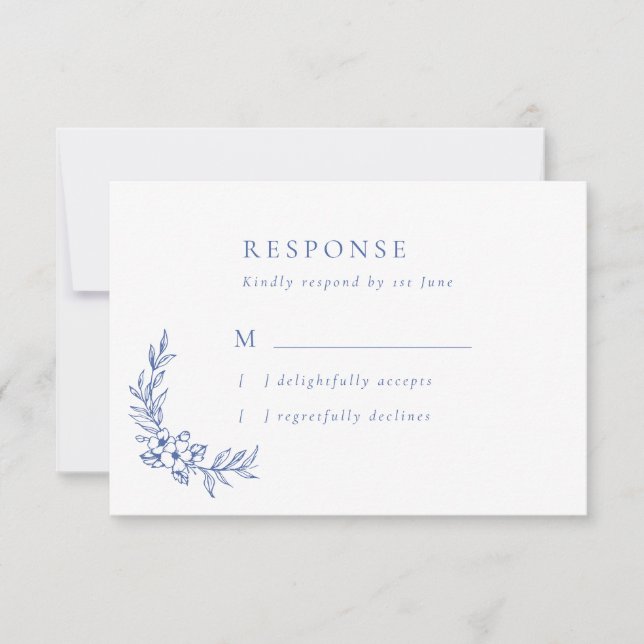 Vintage Blåa blommor & Löv Bröllop OSA Card Kort (Framsida)