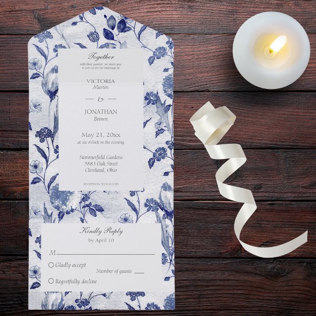 Vintage Blåa blommor och vin (Also available with QR code. )