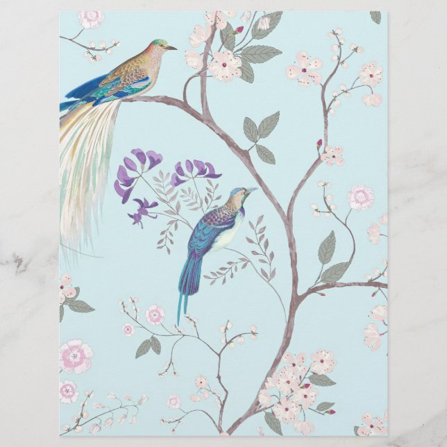 Vintage blåa fåglar och blommar (Framsida)