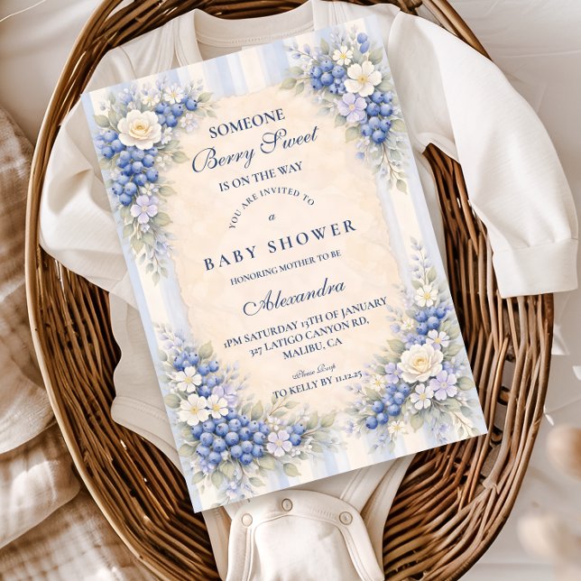 Vintage Blåbärs Blommig Bebis Shower Inbjudningar (Skapare uppladdad)