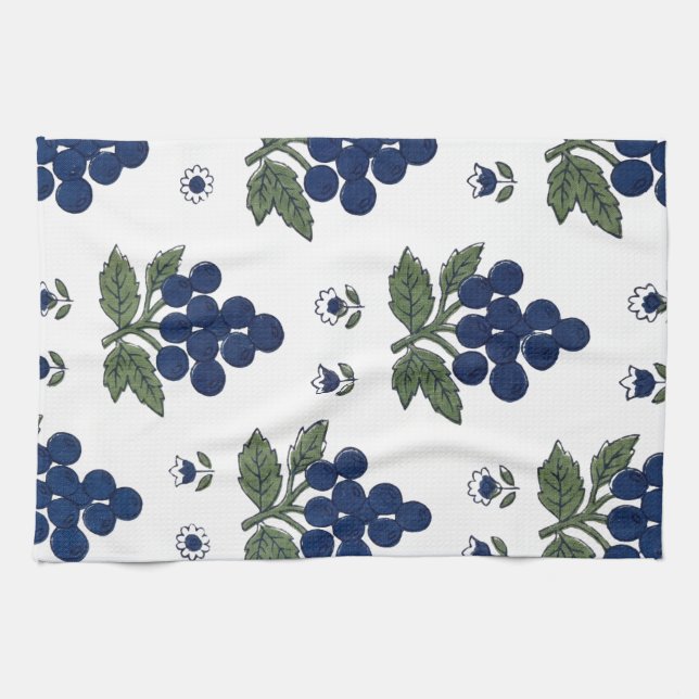 Vintage blåbärs botaniska sömlösa mönster kökshandduk (Horisontell)