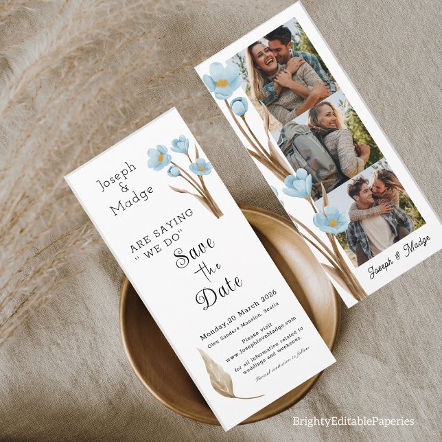 Vintage Blåblommigt fotolände Spara datum Inbjudningar (Save the date for our happily ever after.)