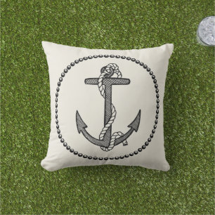 Vintage Black Anchor och Rope Kudde