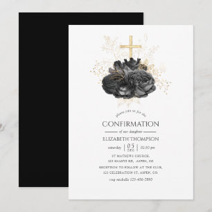 Vintage Black and Guld Blommigt Bekräftelse Inbjudningar