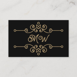Vintage Black and Guld Elegant Flourish Monogram Visitkort
