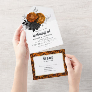 Vintage Black and Orange Blommigt Gothic Bröllop