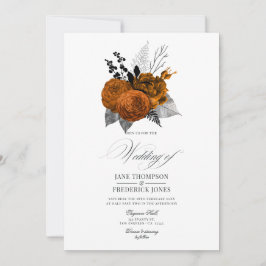 Vintage Black and Orange Halloween Blommigt Bröllo Inbjudningar