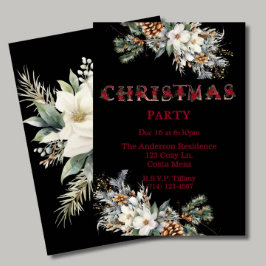 Vintage Black and Red Greenery jul Party Inbjudningar