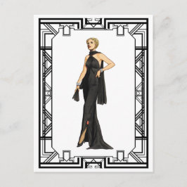 Vintage Black and White 1930-talets Silke Gown Mod Vykort