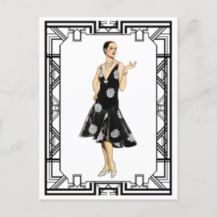 Vintage Black and White 1930s Beaded Dress Vykort