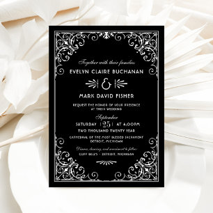 Vintage Black and White Art Deco Bröllop Inbjudningar