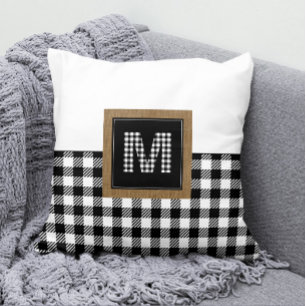 Vintage Black and White Buffalo Play Monogram Kudde