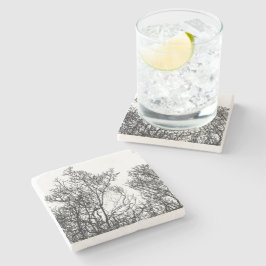 Vintage Black and White Detailed Tree Stenunderlägg