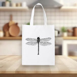 Vintage Black and White Dragonfly Illustration Återanvändbar Påse<br><div class="desc">Vintage Black and White Dragonfly Illustration</div>