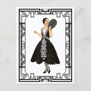 Vintage Black and White Flapper afton Dress Vykort