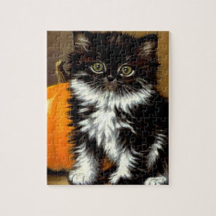Vintage Black and White Halloween Cat Pussel