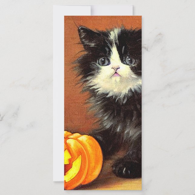 Vintage Black and White Halloween Kitten Card (Framsida)